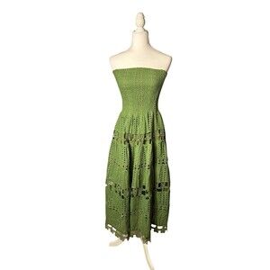 STRUT & BOLT GREEN EYELET MIDI DRESS SIZE S EUC